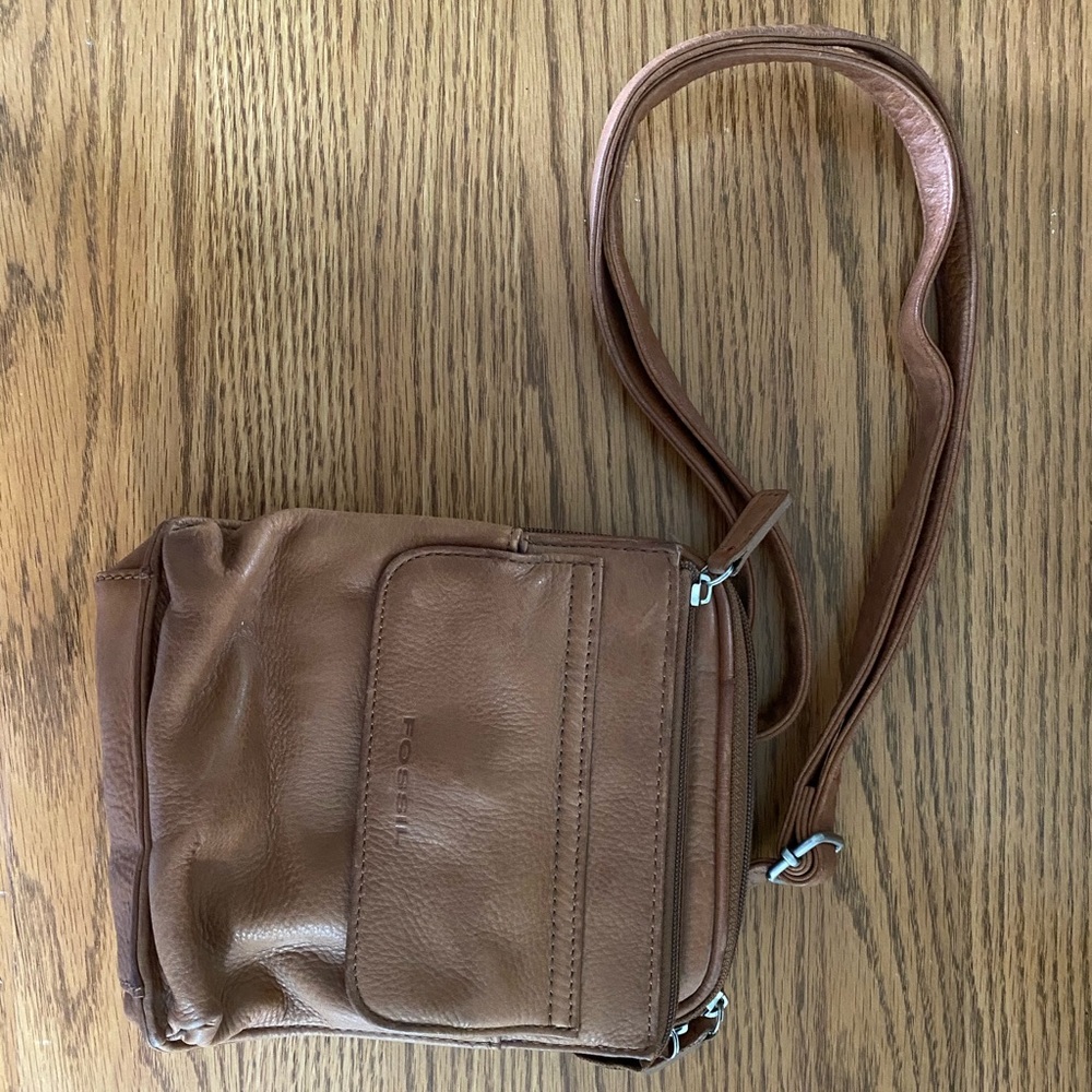 Fossil brown leather cross body